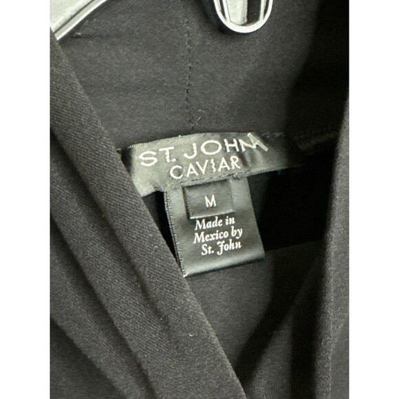 ST. JOHN CAVIAR Black Turtleneck Top M Nylon Spandex Stretch Knit - Picture 3 of 7